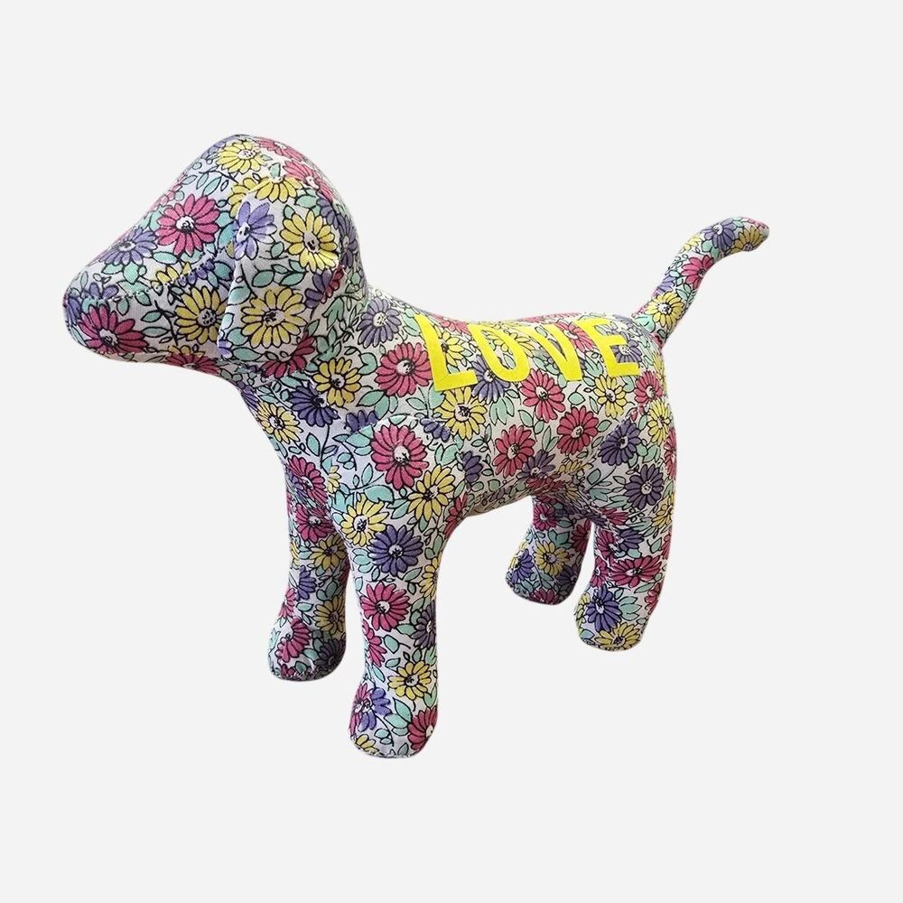 Victoria's Secret PINK floral dog pillow with yellow 'LOVE' text